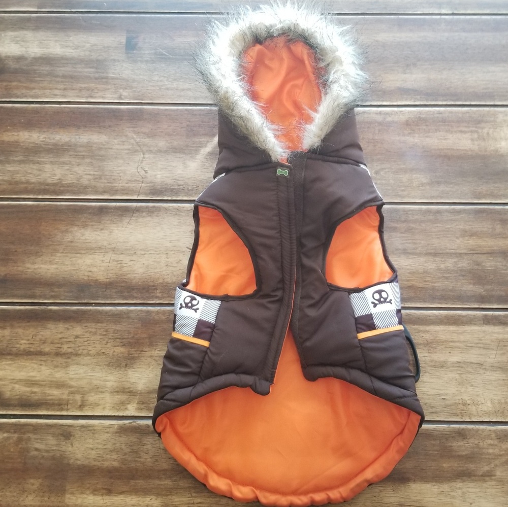 Wag-A-Tude Check Puffer Dog Jacket Fur Hoodie L